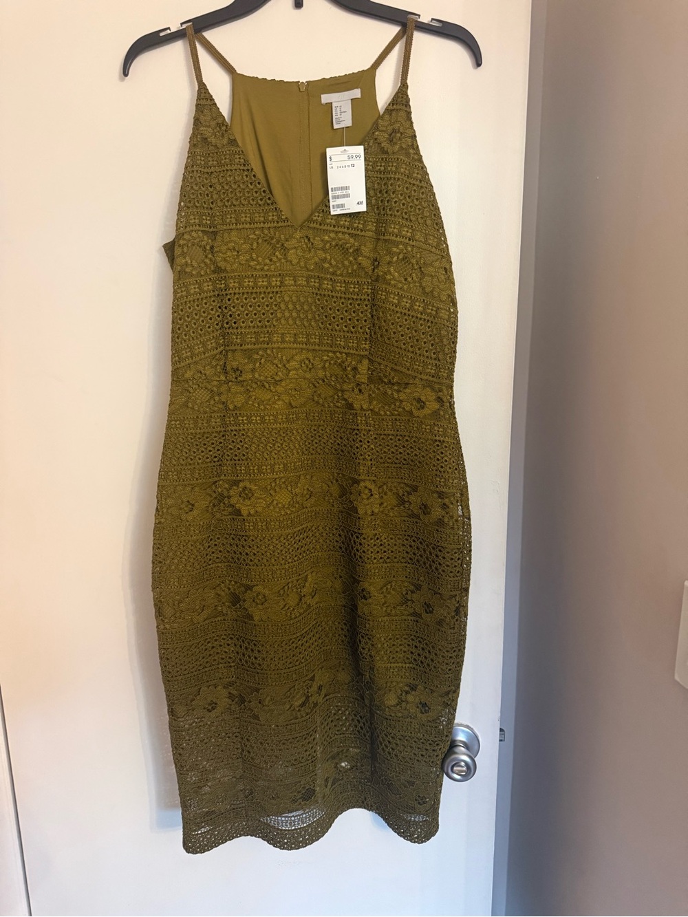 H&M Olive Lace Midi Slip Dress